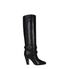Black leather high-heeled boots