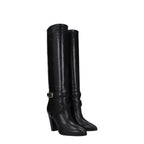 Black leather high-heeled boots