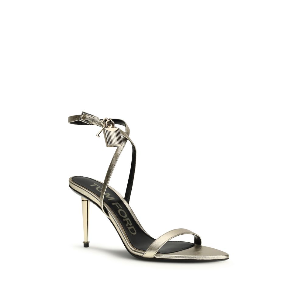 Golden calfskin stiletto sandals
