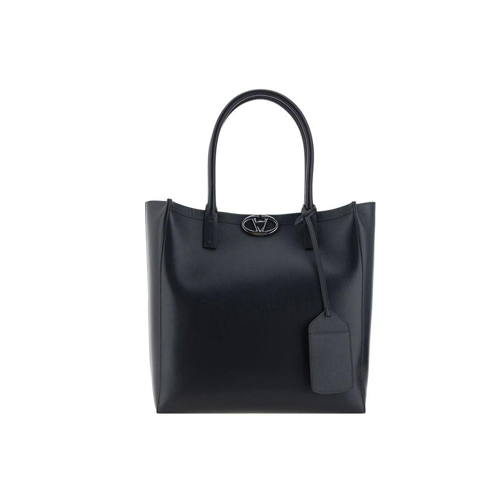 Borsa tote nera con logo frontale