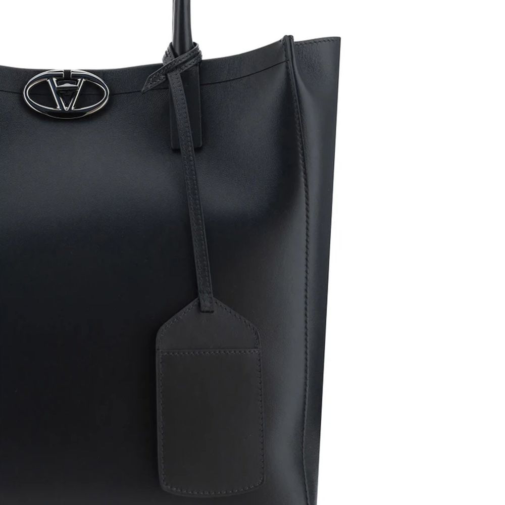 Borsa tote nera con logo frontale