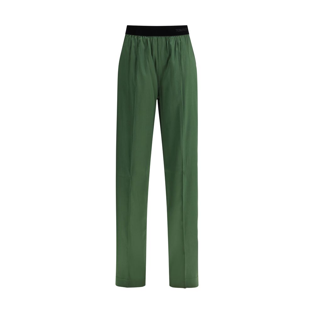 Pantaloni in raso di seta stretch