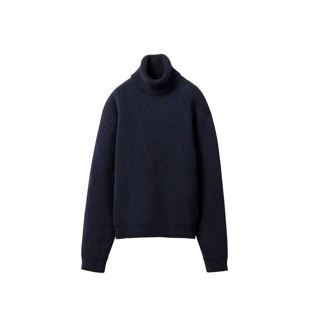 Blue cashmere turtleneck sweater