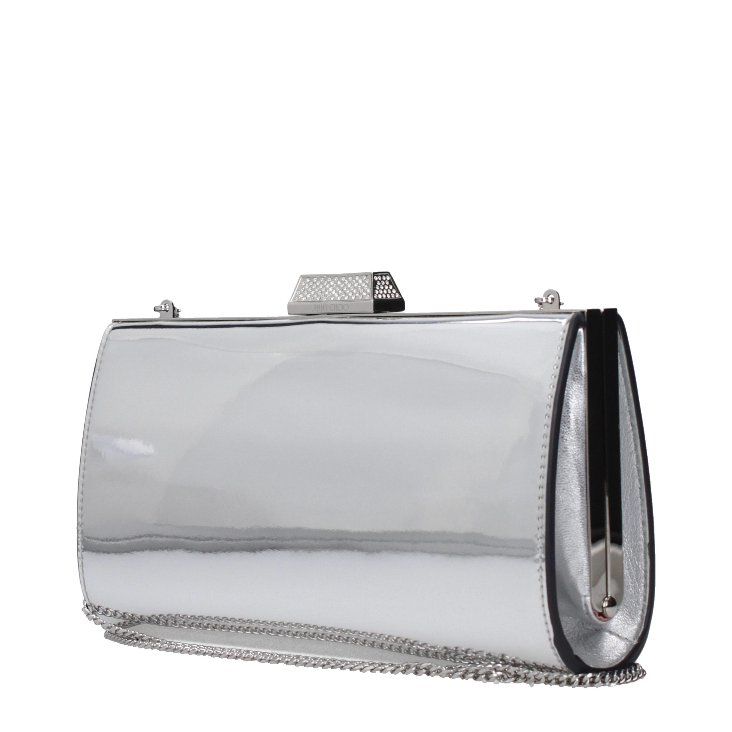 Grey leather clutch bag