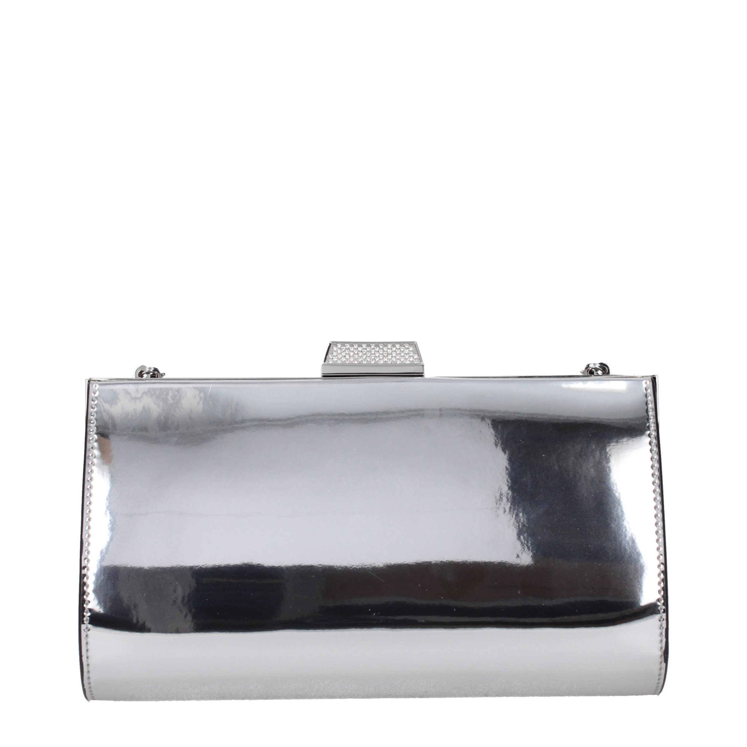 Grey leather clutch bag