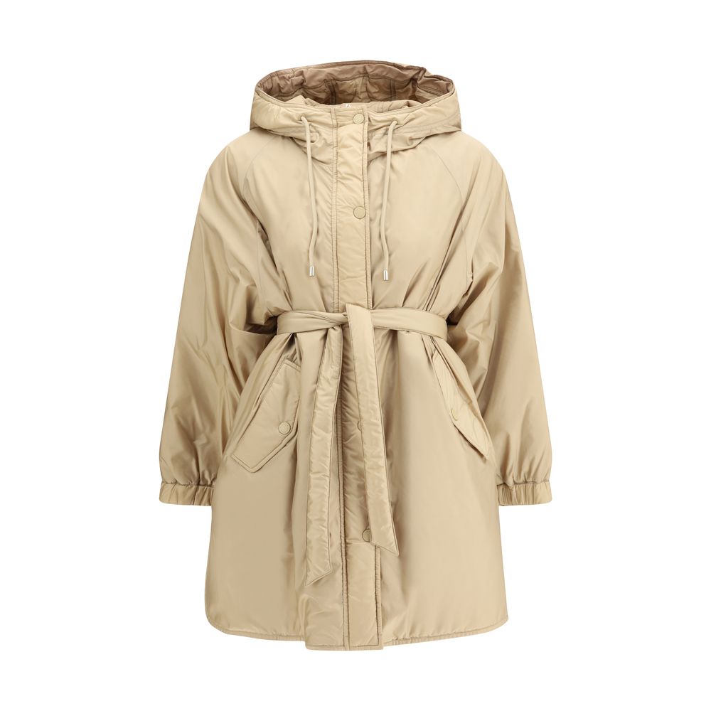 Giacca lunga in poliestere beige