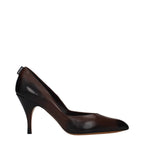 Brown leather high-heeled pumps