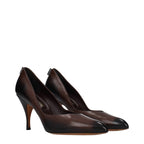 Brown leather high-heeled pumps