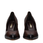 Brown leather high-heeled pumps