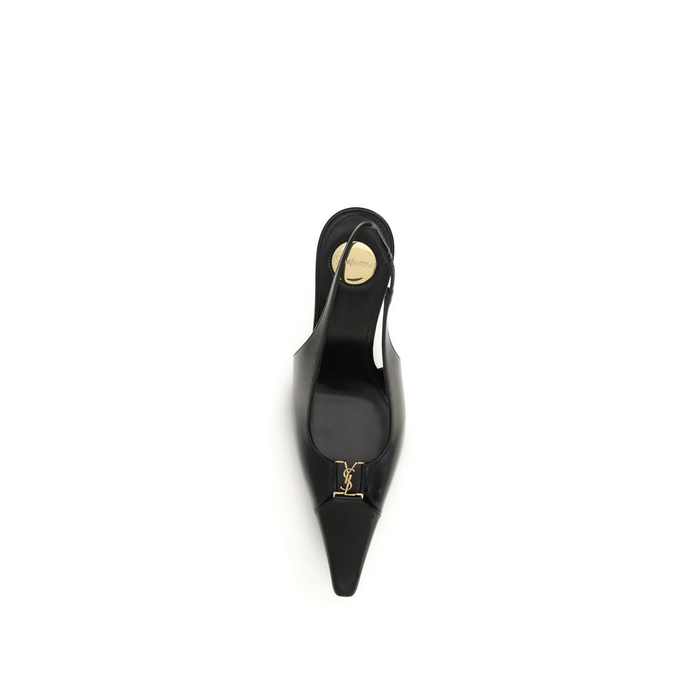 Black calfskin high-heeled pumps