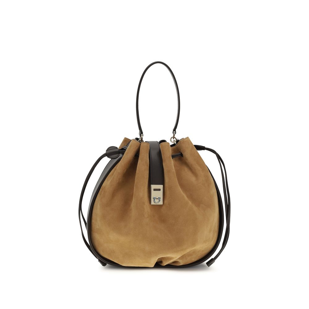 Borsa a secchiello in pelle scamosciata