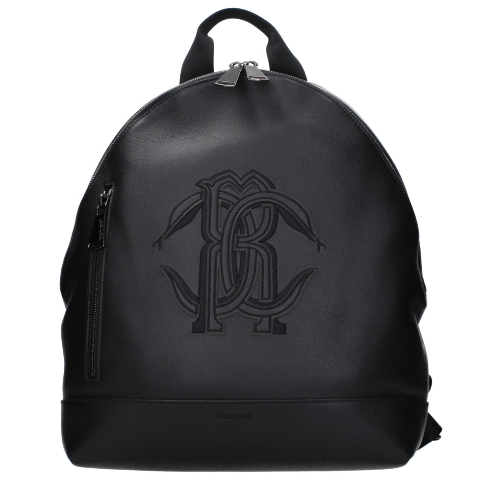 Zaino nero in pelle con logo frontale