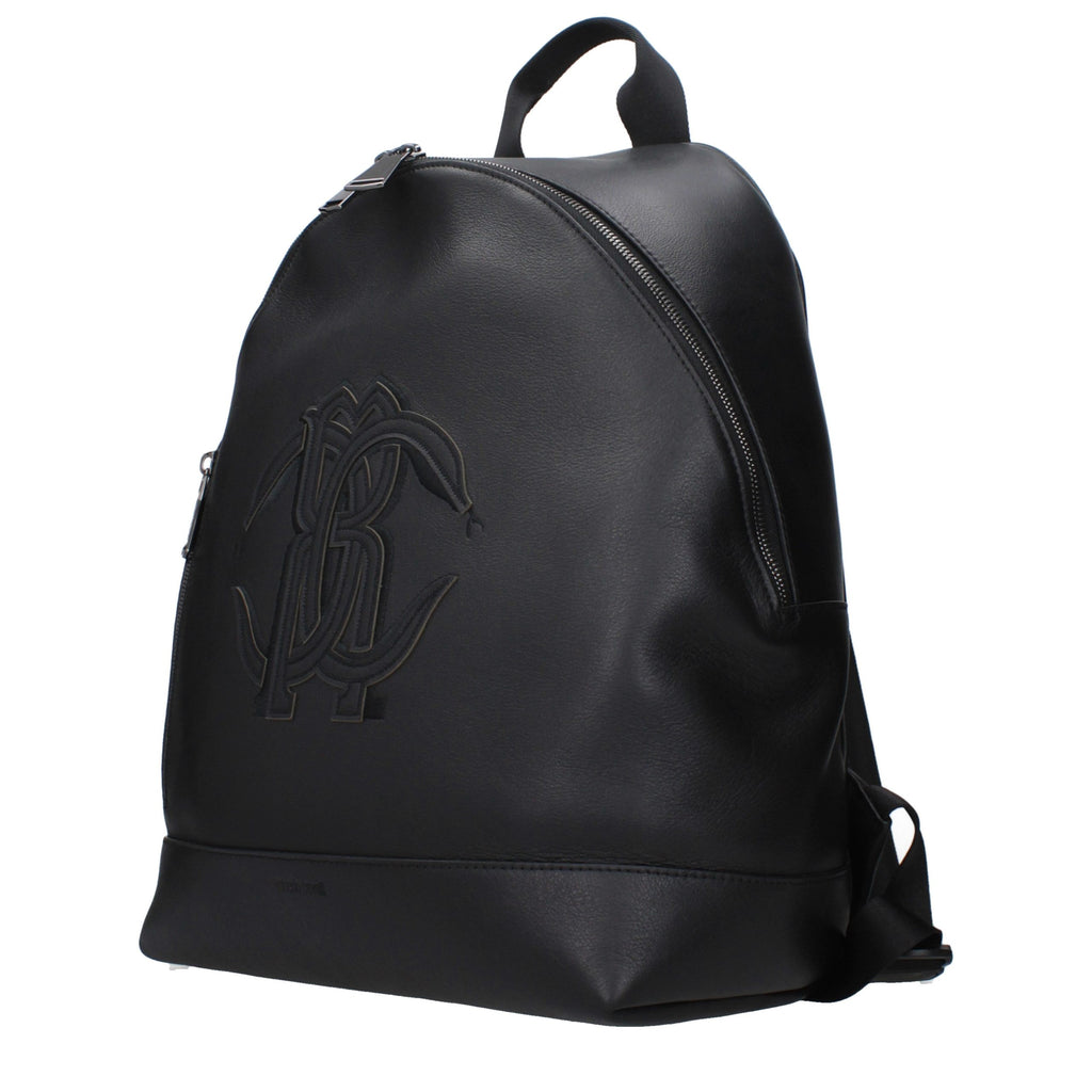 Zaino nero in pelle con logo frontale