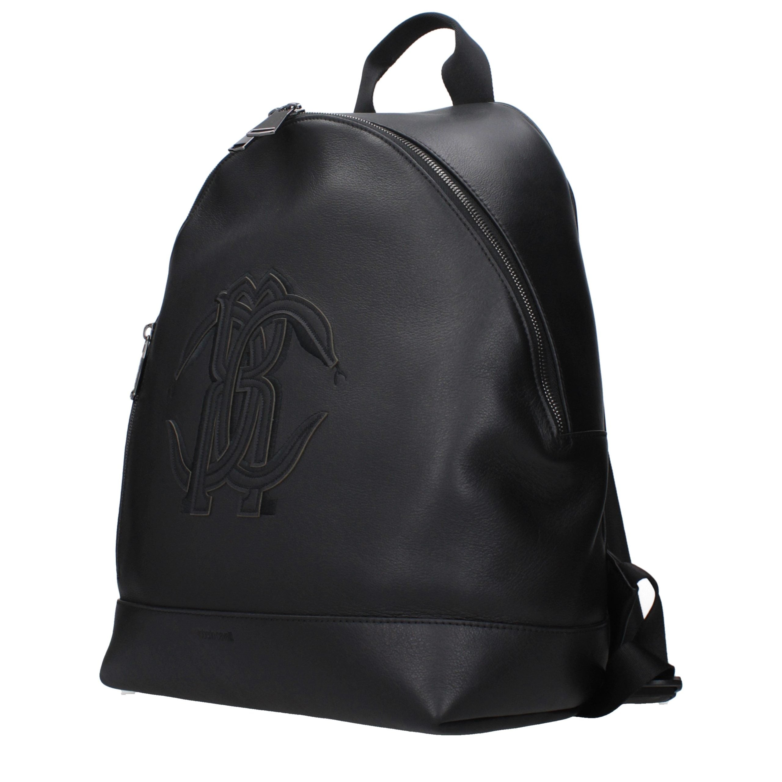 Black leather backpack with front logo