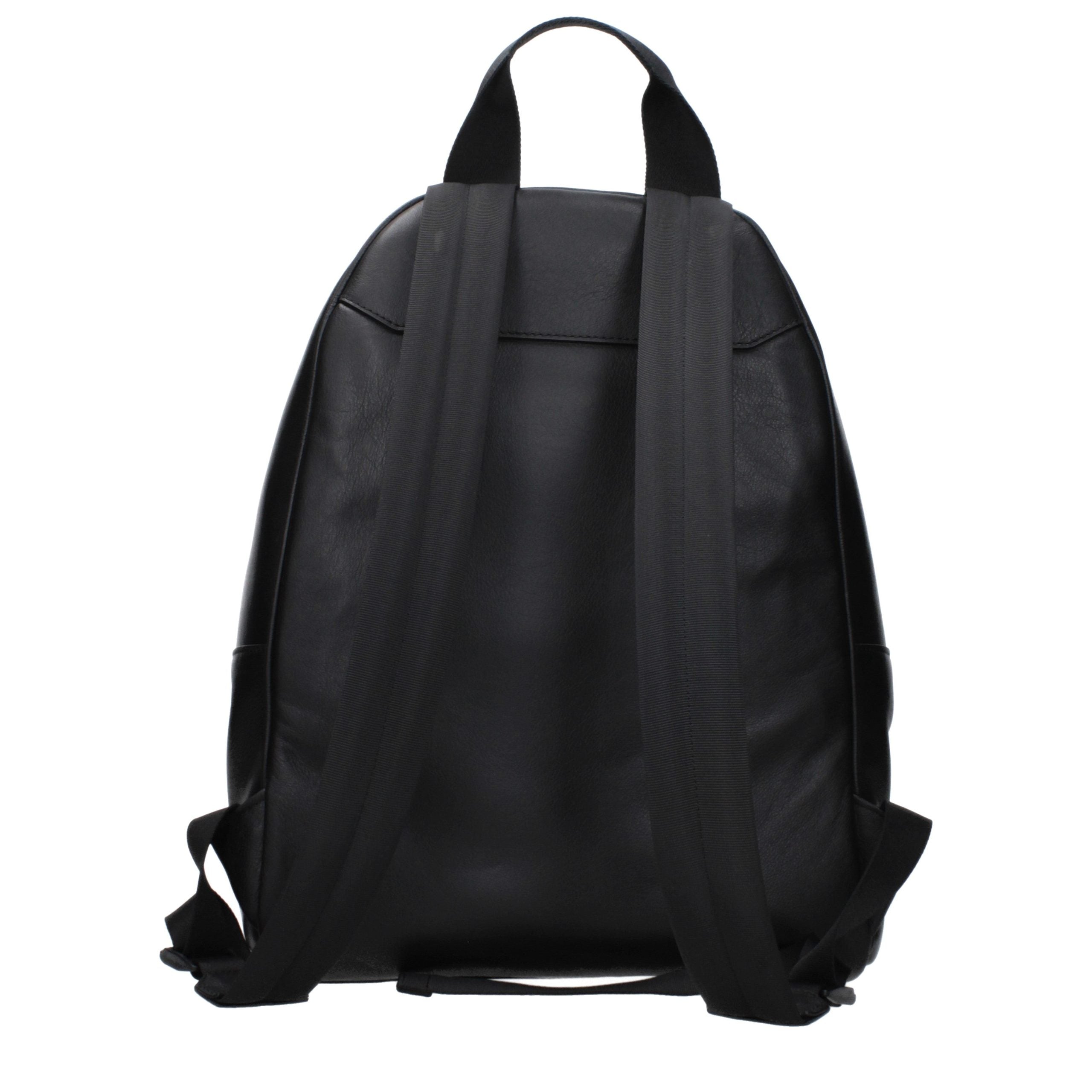 Black leather backpack with front logo
