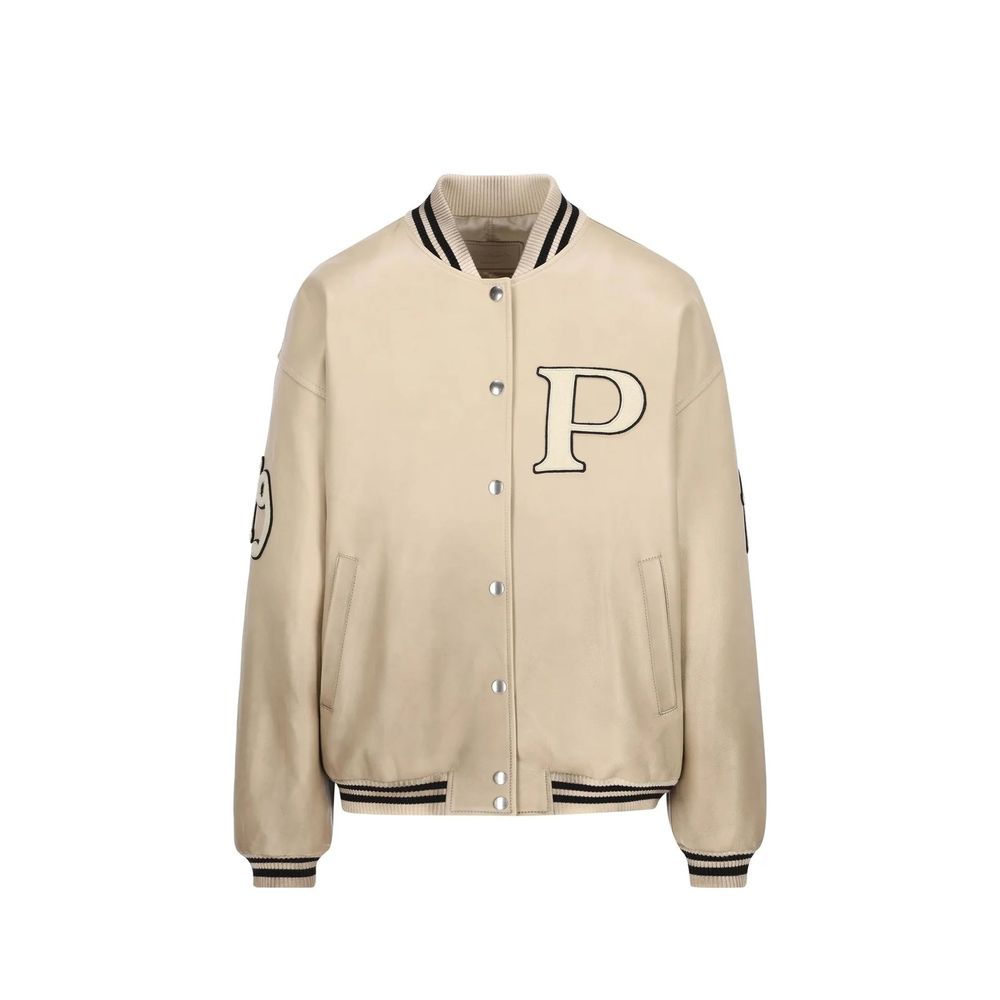 Bomber in pelle di vitello beige