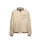 Bomber in pelle di vitello beige