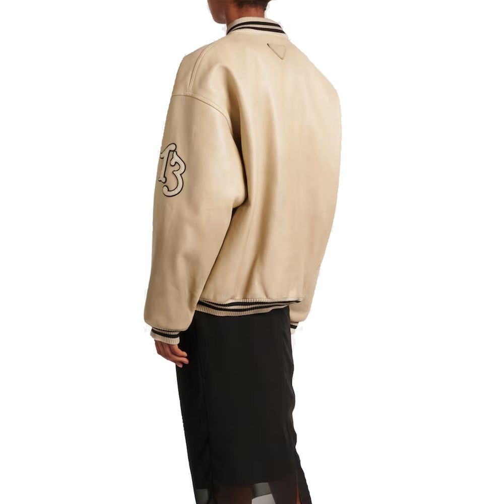 Bomber in pelle di vitello beige