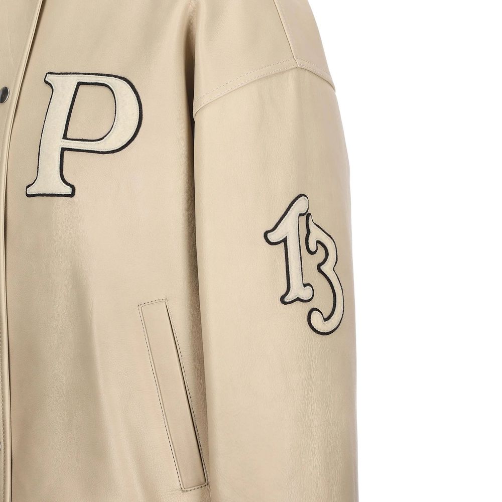 Bomber in pelle di vitello beige