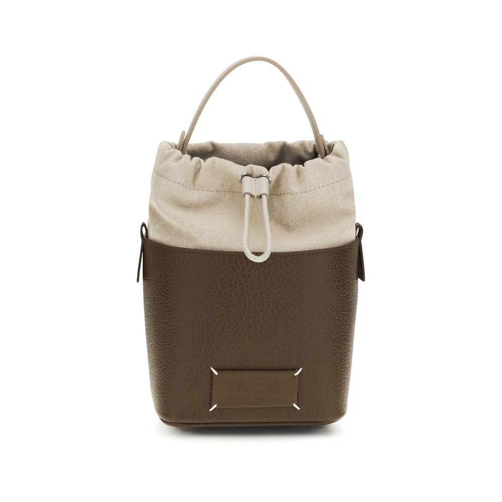 Borsa a secchiello in pelle di vitello marrone