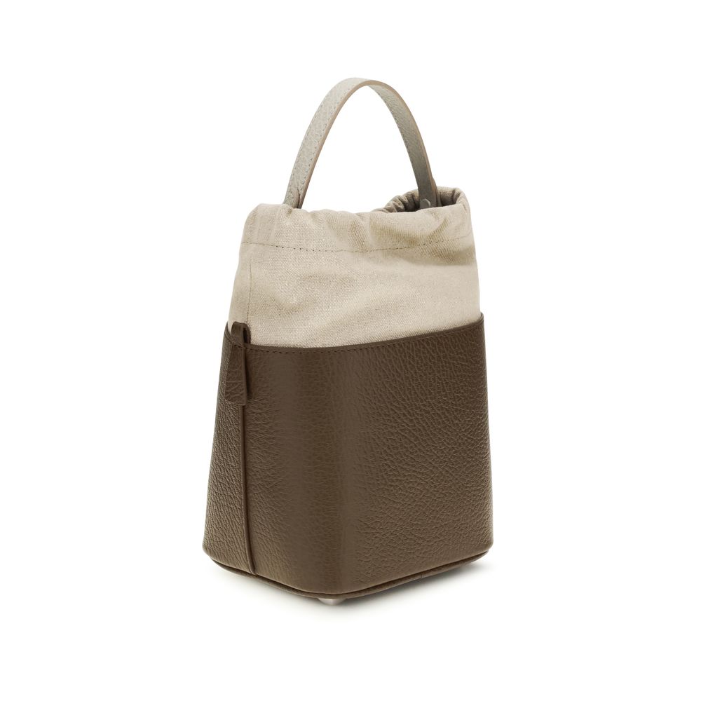 Borsa a secchiello in pelle di vitello marrone