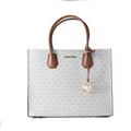 Gray leather handbag