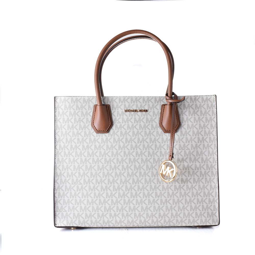 Gray leather handbag