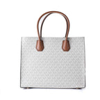 Gray leather handbag