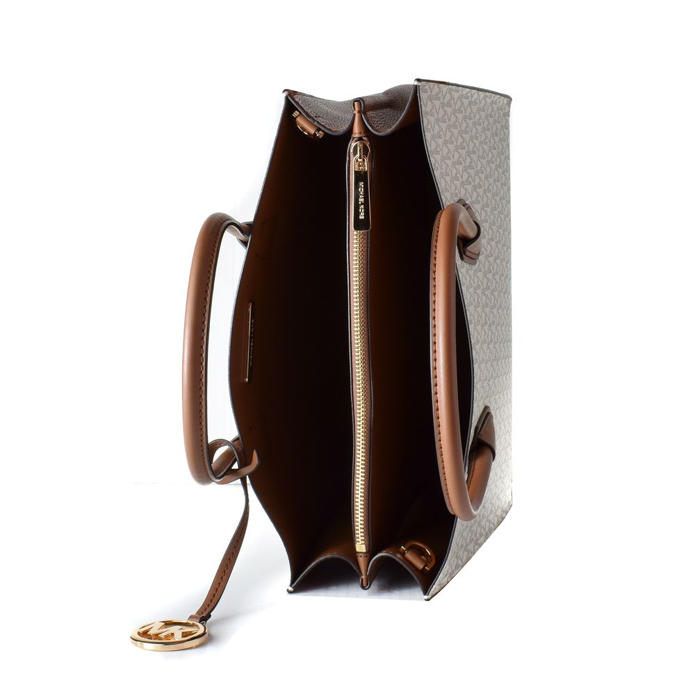 Gray leather handbag