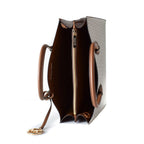 Gray leather handbag