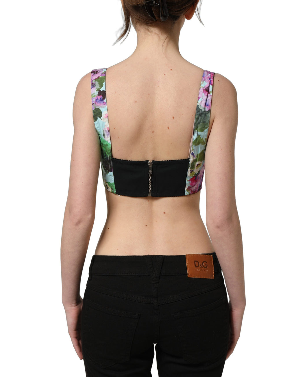 Top con stampa floreale con zip