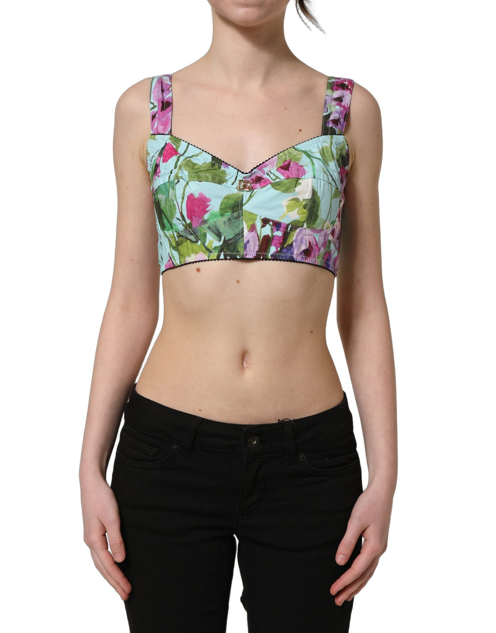 Top con stampa floreale con zip