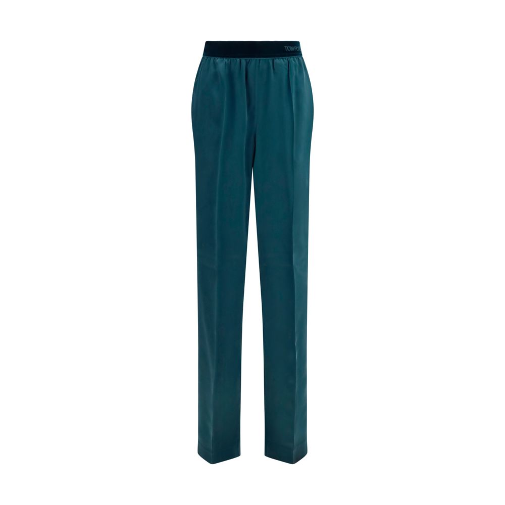Pantaloni in raso di seta stretch