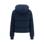 Hooded and waxed technical puffer jacket