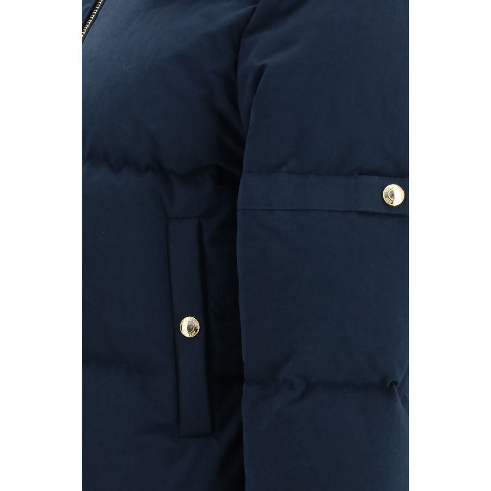 Hooded and waxed technical puffer jacket