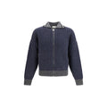 Zip-up intarsia-knit wool cardigan