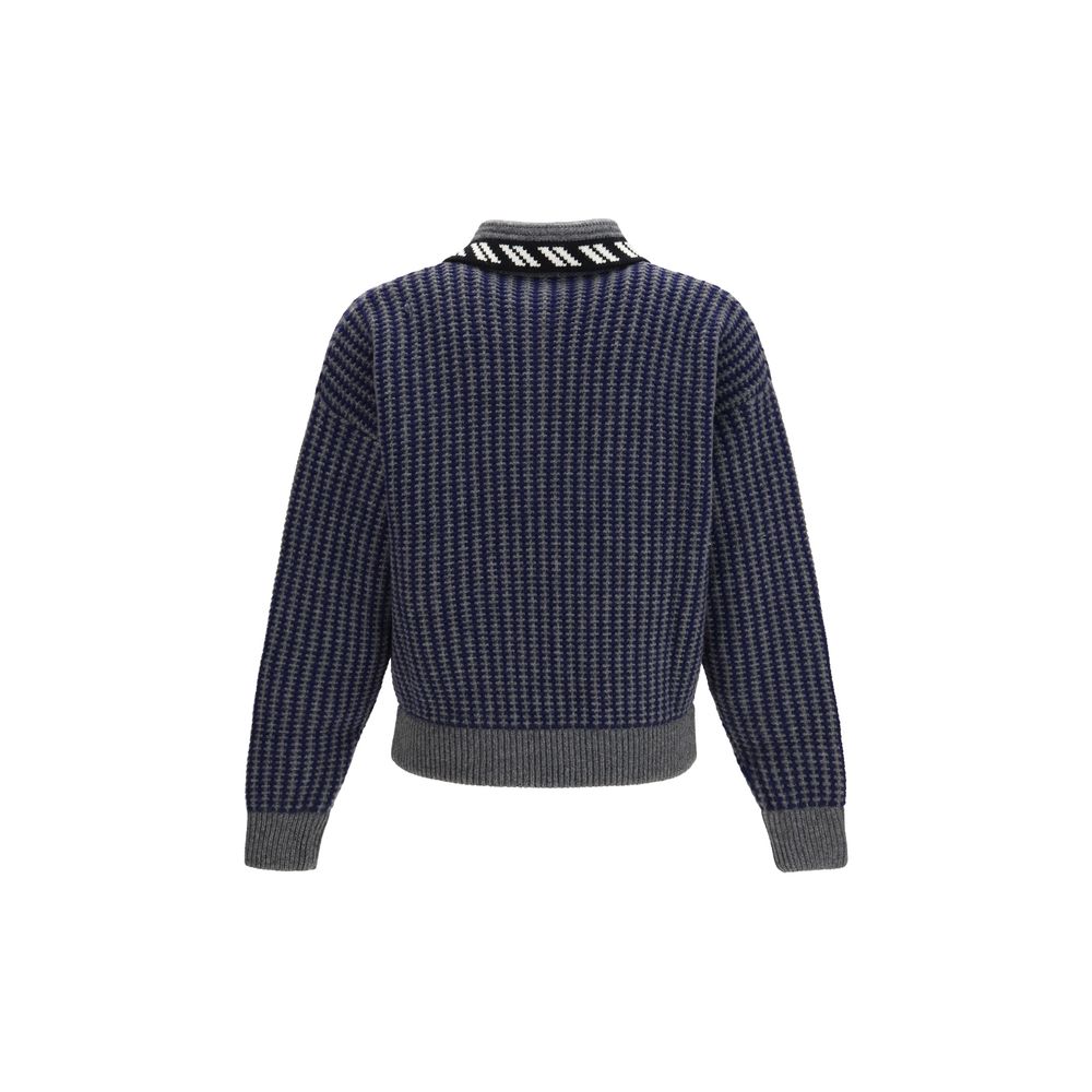 Zip-up intarsia-knit wool cardigan