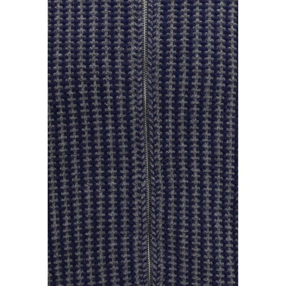 Zip-up intarsia-knit wool cardigan