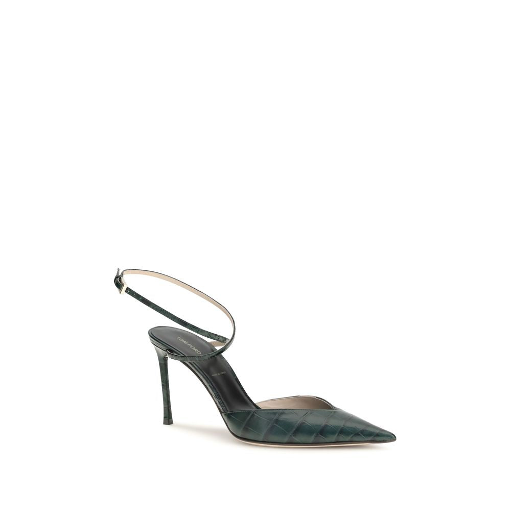 Crocodile-print leather pumps
