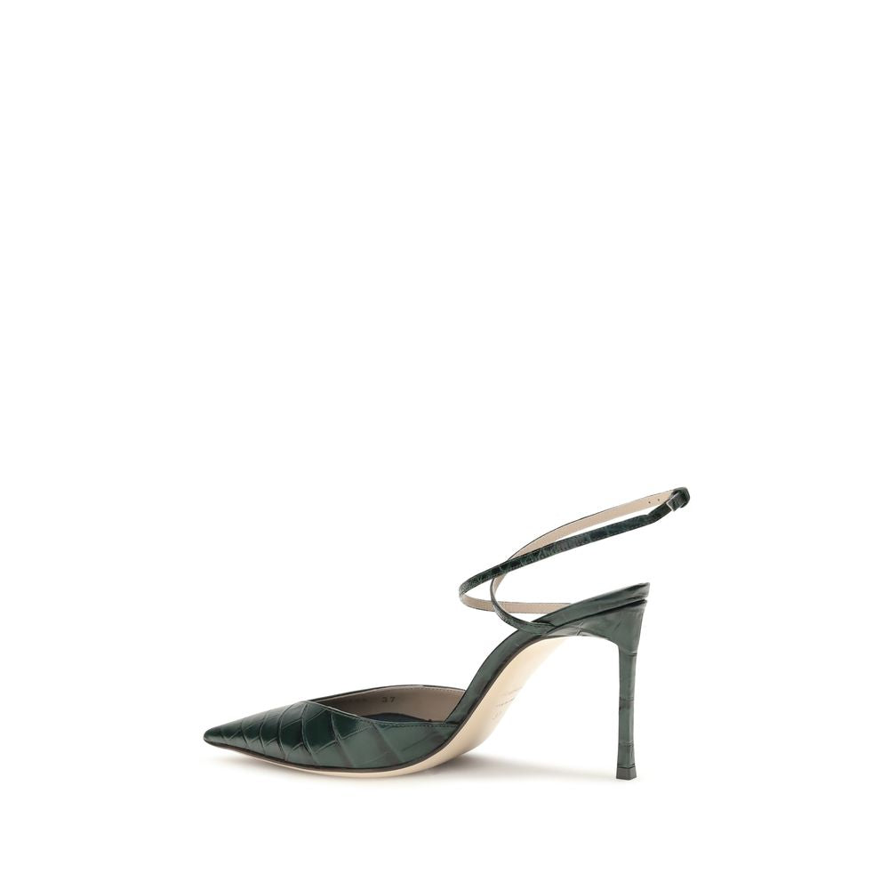 Crocodile-print leather pumps