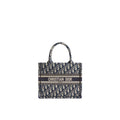 Borsa in cotone con ricamo Dior Oblique écru e blu