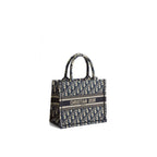 Borsa in cotone con ricamo Dior Oblique écru e blu