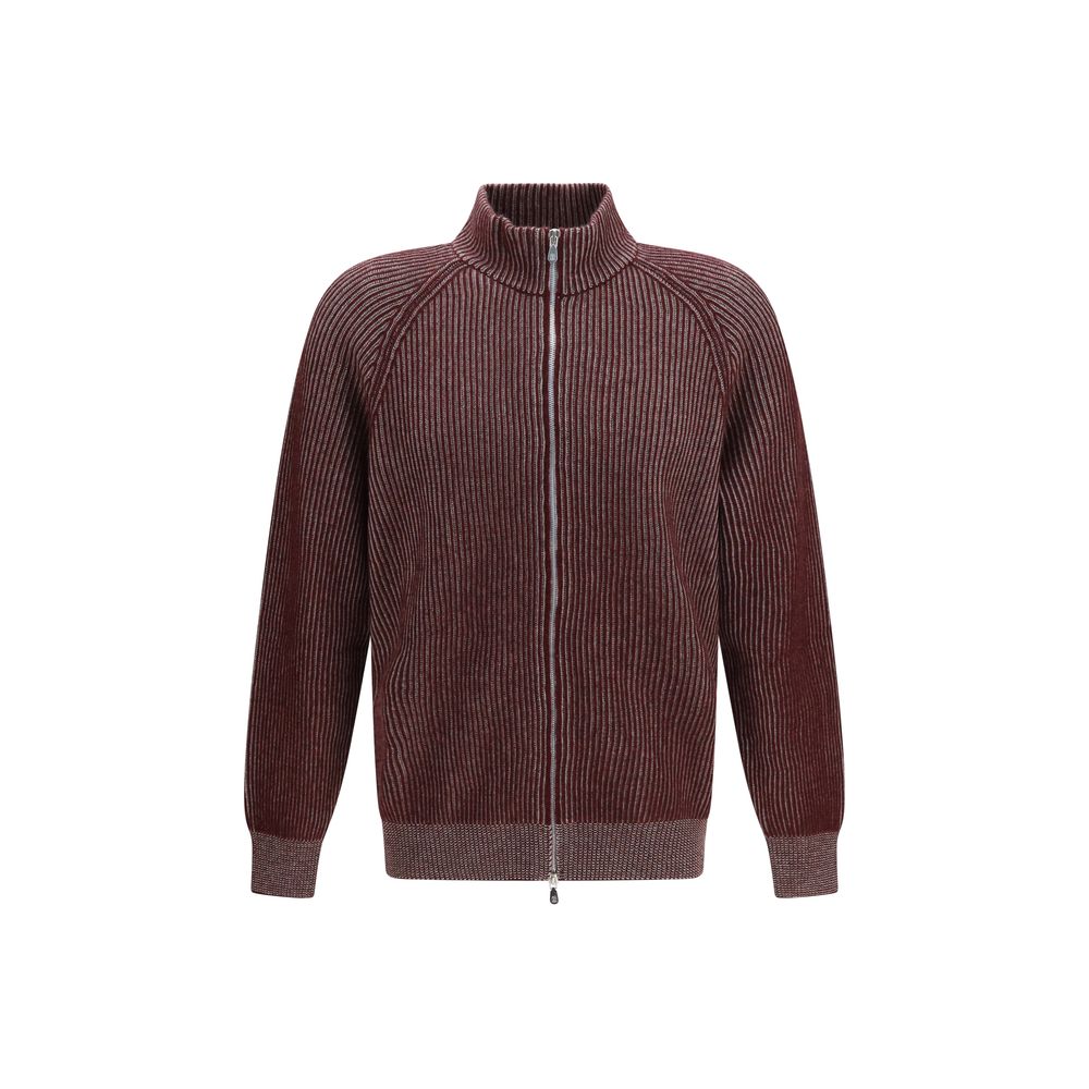 Cardigan con zip in puro cashmere a coste
