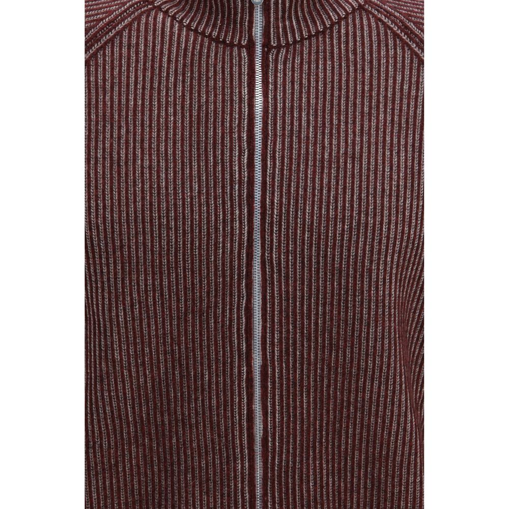 Cardigan con zip in puro cashmere a coste