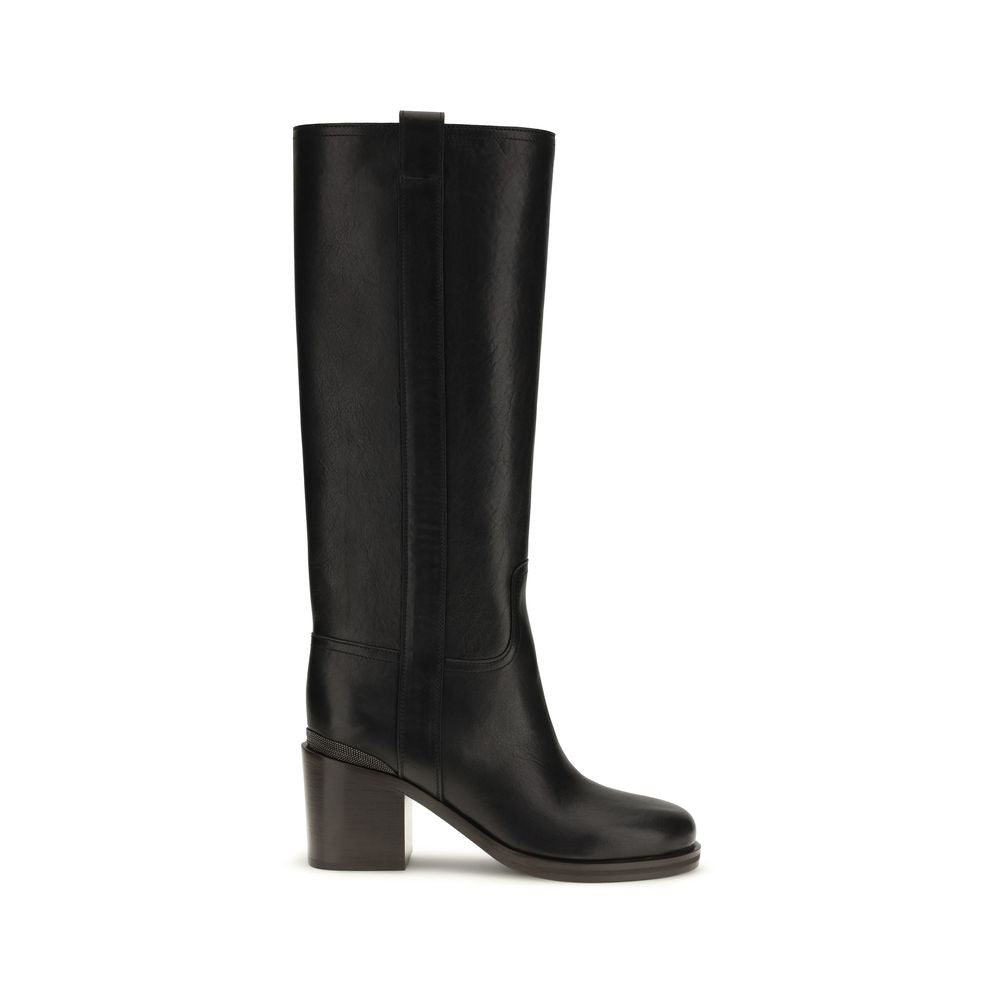 Stivali alti in pelle con monile