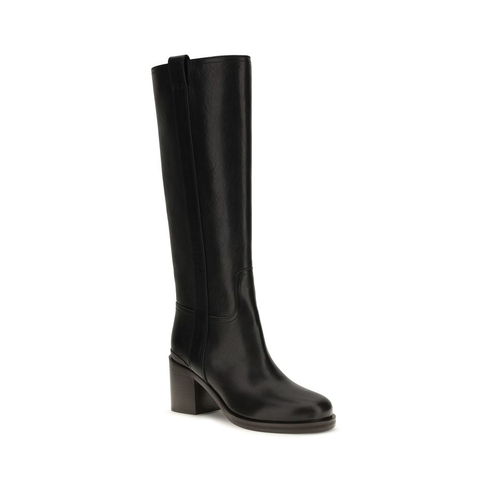 Stivali alti in pelle con monile
