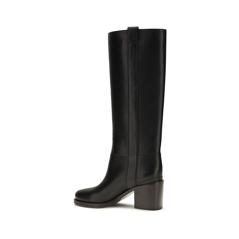Stivali alti in pelle con monile