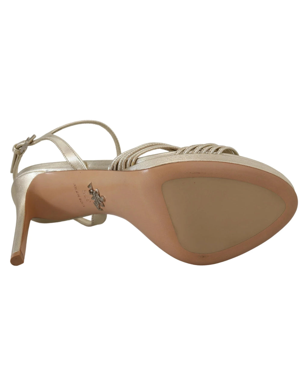 Golden leather stiletto with ankle strap