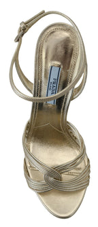 Golden leather stiletto with ankle strap