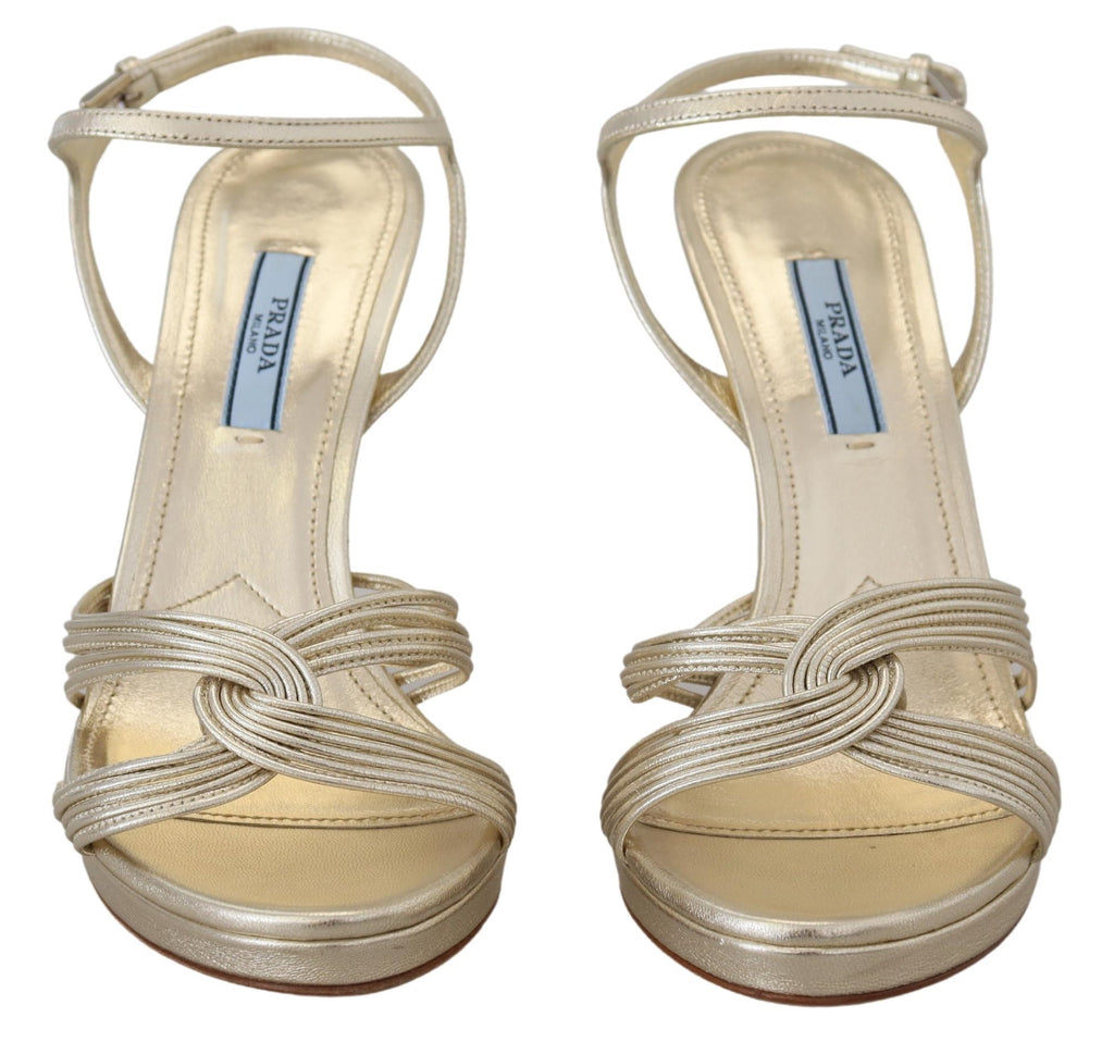 Golden leather stiletto with ankle strap
